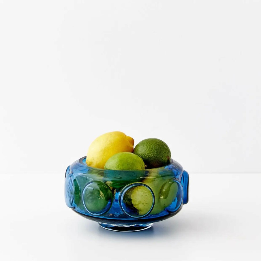 Kitchen & Serveware GigiandTom  | Glass Pedestal Bowl Blue